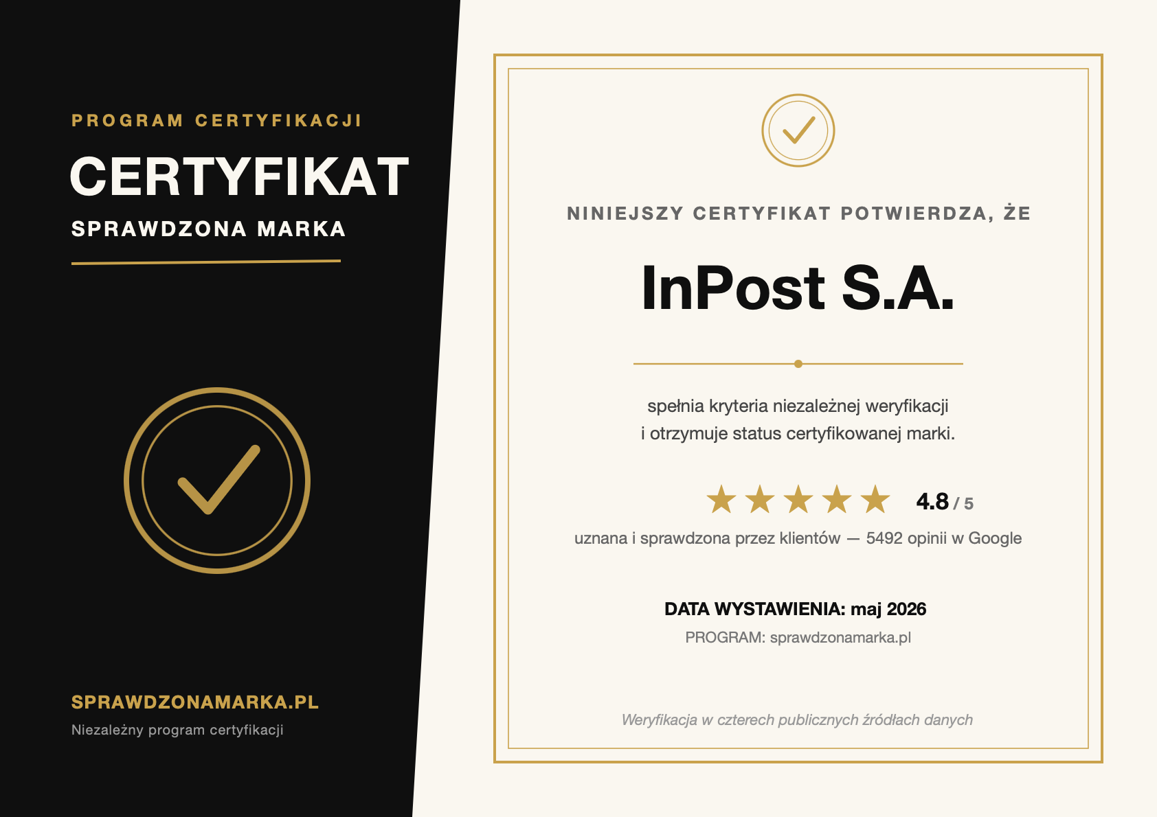 Certyfikat Sprawdzona Marka — InPost S.A.